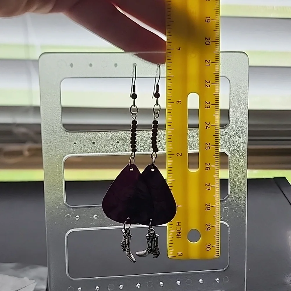 Handmade Purple Teardrop Earrings with Boot Charm - Picture 5 of 5